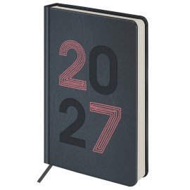 Ежедневник датированный 2027 А5 138х213 мм BRAUBERG Scripted, под кожу, вышивка, серо-голубой, 118024
