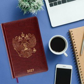 Ежедневник датированный 2027 А5 138х213мм BRAUBERG State, под кожу, коричневый, 118041