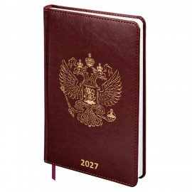 Ежедневник датированный 2027 А5 138х213мм BRAUBERG State, под кожу, коричневый, 118041