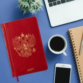 Ежедневник датированный 2027 А5 138х213мм BRAUBERG State, под кожу, красный, 118042