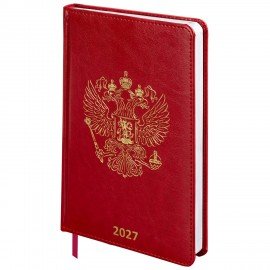 Ежедневник датированный 2027 А5 138х213мм BRAUBERG State, под кожу, красный, 118042