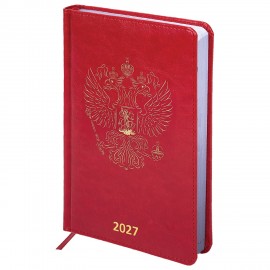 Ежедневник датированный 2027 А5 138х213мм BRAUBERG State, под кожу, красный, 118042