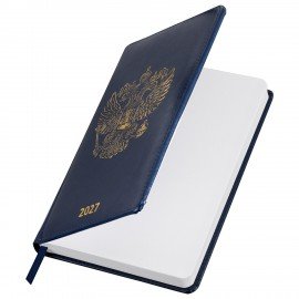 Ежедневник датированный 2027 А5 138х213мм BRAUBERG State, под кожу, синий, 118043