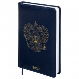 Ежедневник датированный 2027 А5 138х213мм BRAUBERG State, под кожу, синий, 118043
