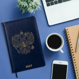 Ежедневник датированный 2027 А5 138х213мм BRAUBERG State, под кожу, синий, 118043