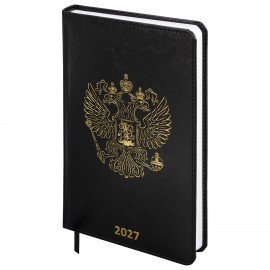 Ежедневник датированный 2027 А5 138х213мм BRAUBERG State, под кожу, черный, 118044