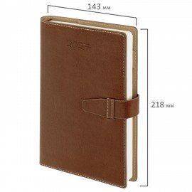Ежедневник датированный 2027 А5 143х218мм BRAUBERG Journal, под кожу, ремешок, коричневый, 118049