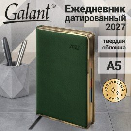 Ежедневник датированный 2027 А5 148х218 мм, GALANT "Infinity Gold", под кожу, темно-зеленый, 118063