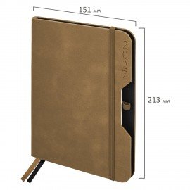 Ежедневник датированный 2027 А5 151х213мм BRAUBERG Note, под кожу, держатель для ручки, бежевый, 118086