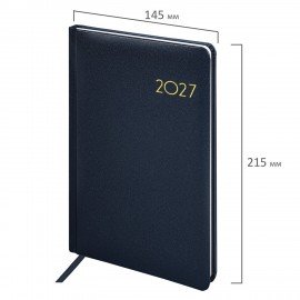 Еженедельник датированный 2027 А5 145х215мм BRAUBERG "Select", балакрон, темно-синий, 118143