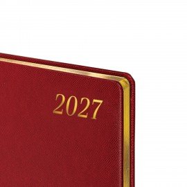 Еженедельник датированный 2027 БОЛЬШОЙ ФОРМАТ 210х297мм А4 BRAUBERG "Iguana", под кожу, красный, 118147
