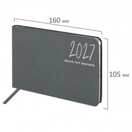 Еженедельник датированный 2027 МАЛЫЙ ФОРМАТ 105х160мм А6 BRAUBERG Blaze, фольга, серый, 118158