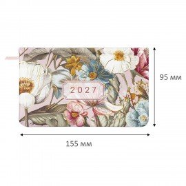 Еженедельник датированный 2027 МАЛЫЙ ФОРМАТ 95х155 мм, А6, BRAUBERG "Vista", под кожу, "Meadow", 118188
