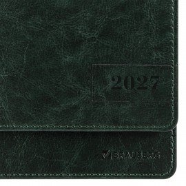Планинг датированный 2027 305х140мм BRAUBERG Imperial, под кожу, зеленый, 118198