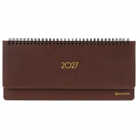 Планинг датированный 2027 305х140мм BRAUBERG Select, под кожу, коричневый, 118201