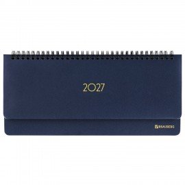 Планинг датированный 2027 305х140мм BRAUBERG Select, под кожу, темно-синий, 118202