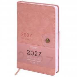 Ежедневник датированный 2027 А5 138х213 мм BRAUBERG Solana, под кожу, кнопка, розовый, 118217