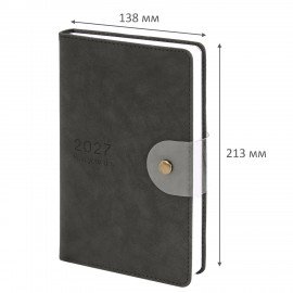 Ежедневник датированный 2027 А5 138х213 мм BRAUBERG Solana, под кожу, кнопка, черный, 118218