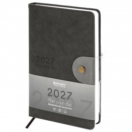 Ежедневник датированный 2027 А5 138х213 мм BRAUBERG Solana, под кожу, кнопка, черный, 118218