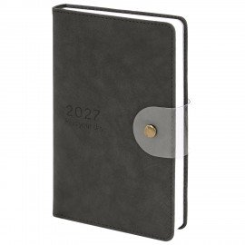 Ежедневник датированный 2027 А5 138х213 мм BRAUBERG Solana, под кожу, кнопка, черный, 118218