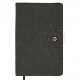 Ежедневник датированный 2027 А5 138х213 мм BRAUBERG Solana, под кожу, кнопка, черный, 118218
