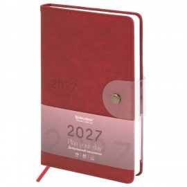 Ежедневник датированный 2027 А5 138х213 мм BRAUBERG Solana, под кожу, кнопка, бургунди, 118219