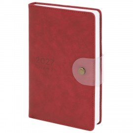 Ежедневник датированный 2027 А5 138х213 мм BRAUBERG Solana, под кожу, кнопка, бургунди, 118219