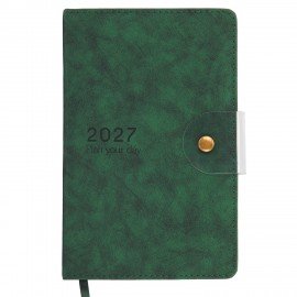 Ежедневник датированный 2027 А5 138х213 мм BRAUBERG Solana, под кожу, кнопка, зеленый, 118220