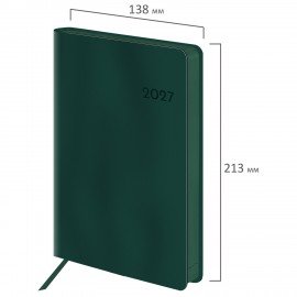 Ежедневник датированный 2027 А5 138х213 мм BRAUBERG Flexi, под кожу, гибкий, глубокий зеленый, 118221