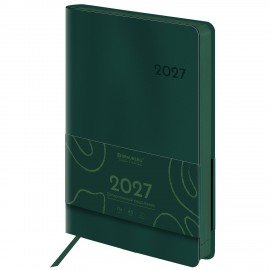 Ежедневник датированный 2027 А5 138х213 мм BRAUBERG Flexi, под кожу, гибкий, глубокий зеленый, 118221