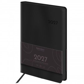 Ежедневник датированный 2027 А5 138х213 мм BRAUBERG Flexi, под кожу, гибкий, глубокий черный, 118222