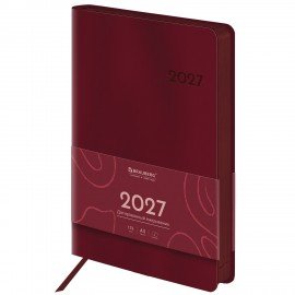 Ежедневник датированный 2027 А5 138х213 мм BRAUBERG Flexi, под кожу, гибкий, винный, 118224