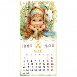 Календарь настенный перекидной 2027г, BRAUBERG, 12 листов, 28,5х28,5см, "Год козы", 118415