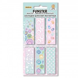 Закладки для книг МАГНИТНЫЕ кросс-серия КОШАЧЬИ ЛАПКИ, НАБОР 6 ШТУК, 60x20 мм, FUNSTER, 118535