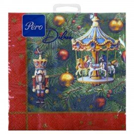 Салфетки бумажные 20 шт, 33х33см, "Новогодняя карусель",3 слоя,европодвес,GrandPero Deluxe,ш/к 82869