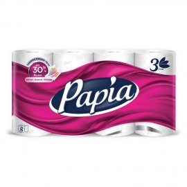 Бумага туалетная быт., спайка 8 шт., 3-слойная (8х16,5 м), PAPIA, ш/к 00051, 5080721