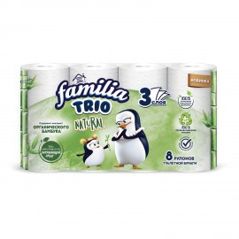 Бумага туалетная быт., спайка 8 шт., 3-слойная (8х16,7 м), FAMILIA TRIO Natural, бела, 5080971