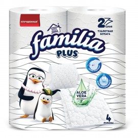 Бумага туалетная быт., спайка 4 шт., 2-слойная (4х20,4 м), FAMILIA PLUS, белая, ш/к 0, 5080758
