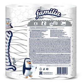 Бумага туалетная быт., спайка 4 шт., 2-слойная (4х20,4 м), FAMILIA PLUS, белая, ш/к 0, 5080758
