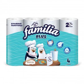 Полотенца бумажные быт., спайка 4 шт., 2-слойные (4х12 м), FAMILIA PLUS, 23x12,5см, б, 5083816