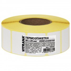 Термоэтикетки ЭКО, 30х20мм, 2000 этикеток в ролике, VITRANA, 118587