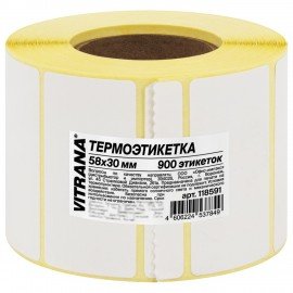Термоэтикетки ЭКО, 58х30мм, 900 этикеток в ролике, VITRANA, 118591