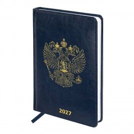 Ежедневник датированный 2027 в подарочном наборе с обложкой д/паспорта BRAUBERG, под кожу, "State", синий, 118703