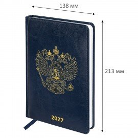 Ежедневник датированный 2027 в подарочном наборе с обложкой д/паспорта BRAUBERG, под кожу, "State", синий, 118703