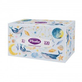 Косметические салфетки 230 штук в картонном боксе 2-слойные Plushe (Плюше), 20х20 см,, 70820