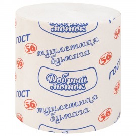 Бумага туалетная бытовая, 56 м, Добрый Моток ГОСТ-56, без втулки (эконом), ш/к 52785, М-62