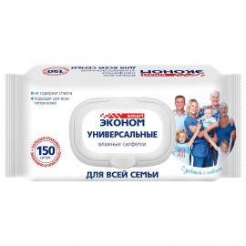 Салфетки влажные 150 шт, ЭКОНОМ SMART, для всей семьи, крышка клапан, ш/к 29515, 72951