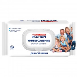 Салфетки влажные 120 шт, ЭКОНОМ SMART, для всей семьи, крышка клапан, ш/к 06475, 30647