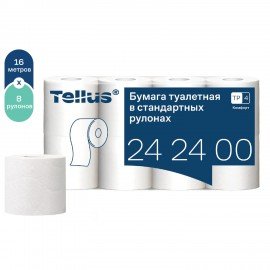 Бумага туалетная Tellus/TORK ПРЕМИУМ (Система ТР4), спайка 8 рулонов по 16 метров, 3х, 242400