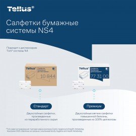 Салфетки Tellus/TORK (Система NS4) ПРЕМИУМ, 2х-слойные, КОМПЛЕКТ 20шт., 200шт., белые, 773100